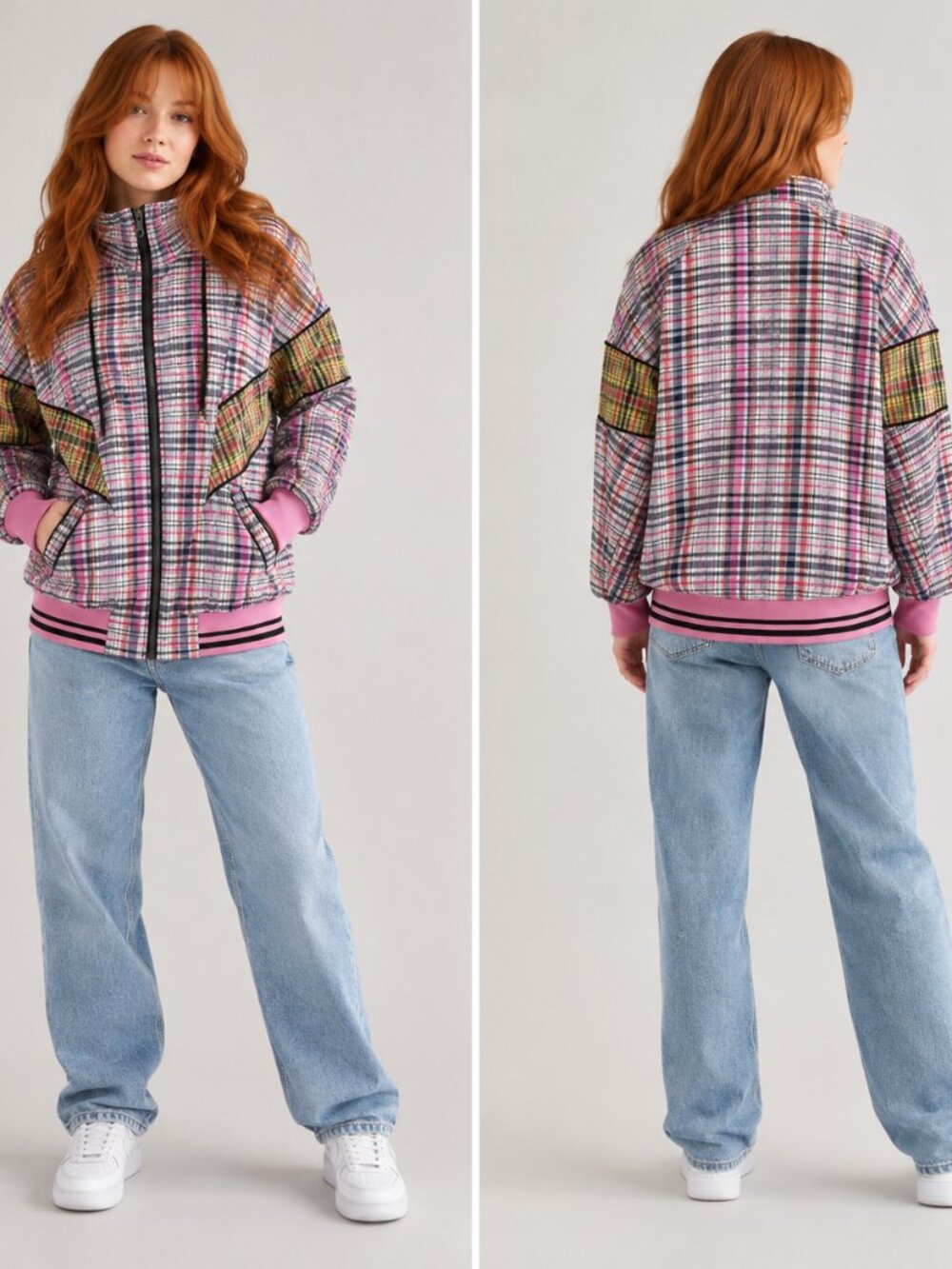 Free People Penny Track Jacket by Free People Pink Combo color $148 price NWT